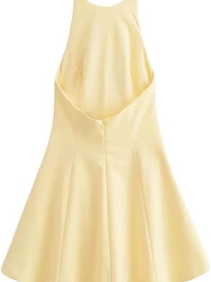 Solid Backless Mini Dress Women Sleeveless Casual Short Dresses with Pockets for Summer Daily Party Outfits