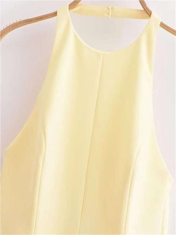 Solid Backless Mini Dress Women Sleeveless Casual Short Dresses with Pockets for Summer Daily Party Outfits