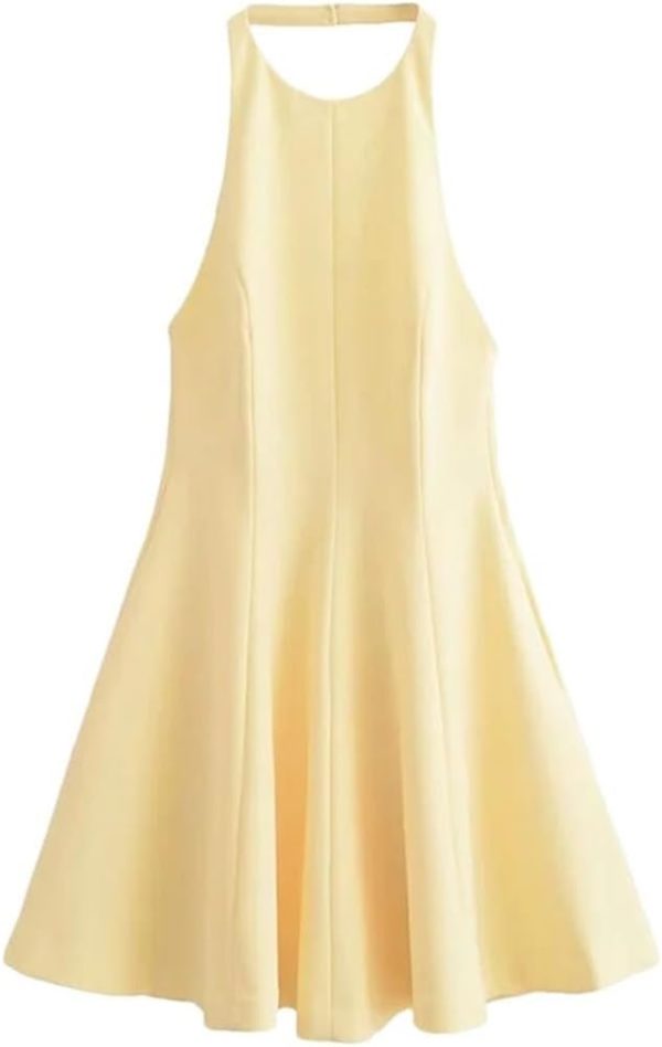 Solid Backless Mini Dress Women Sleeveless Casual Short Dresses with Pockets for Summer Daily Party Outfits