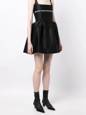 Women’s Square Collar Diamond Dress - Sleeveless Summer Cocktail Party Outfit