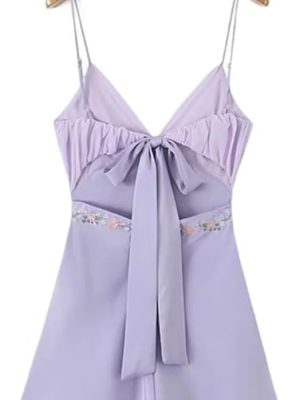 Floral Embroidery Slip Dress Women Backless V Neck Mini Skirt Summer Holiday Beach Robe Nightgown Loungewear