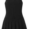 Solid Pleated Mini Dress Women Sleeveless O Neck Backless Summer Casual Short Dresses for Daily Party Outfits