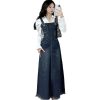 Women Spring Summer A- Line Tassel Jeans Dress Long Streetwear Vintage Strap Denim Dress