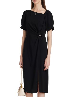 Summer Black Mini Dress for Women Casual V-Neck Short Sleeve Patchwork Pleated A-line Dresses for Wedding Guest Dress