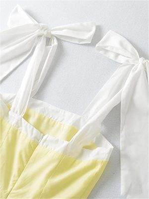 Patchwork Mini Dress Women Slim Fit Square Collar Sleeveless Backless Casual Skirt for Summer Party Outfits