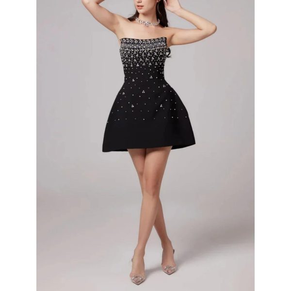 Women’s Strapless Diamond Mini Dress - Sleeveless Summer Club Outfit