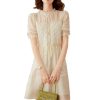 Women Dress Stringy Selvedge Round Neck Short Sleeve Lace Hollow Out Sweat Elegant Short Dress