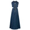 Women Elegant One-Piece with Slit Cut-Out Blue Jean Sundress Sleeveless Denim Dress