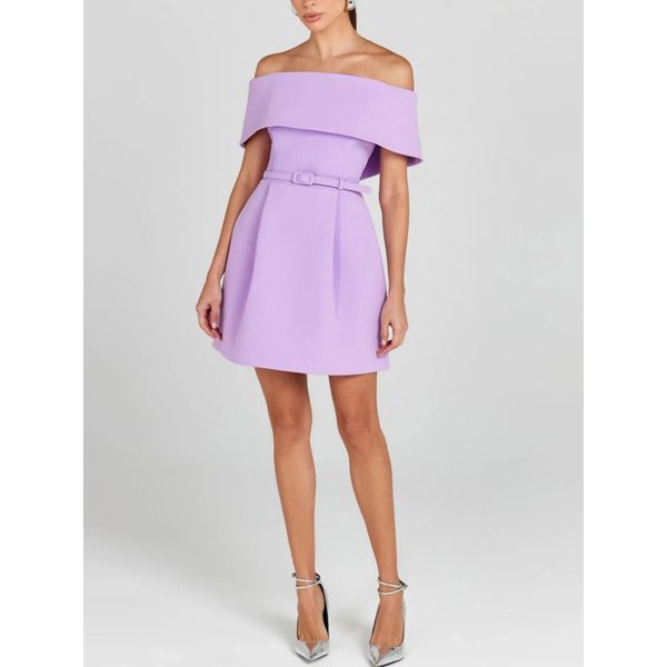 Women’s Off-Shoulder Patchwork Dress - Slash Neck Backless Evening Gown