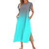Women's Gradient Color Maxi Dress with Ruffle Sleeves and Pockets Casual Loose Fit Summer Beach Sundress
