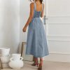 Women Vintage Denim Dresses Sexy Sleeveless Button Designswing Big Hem Vestidos Jeans Dress