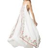 Women Maxi White Boho Vintage Floral Embroidered Sleeveless Strap Beach Long Dresses