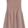 Smocked Bodice Midi Dress Women Sleeveless Textured Pattern Summer Casual Skirt for Daily Vacation Outfits