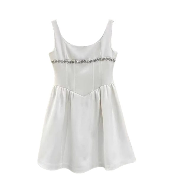 Women’s Square Collar Diamond Dress - Sleeveless Summer Cocktail Party Outfit