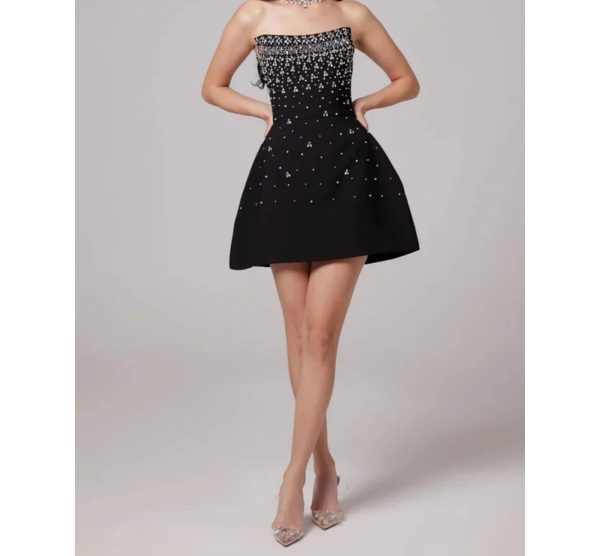 Women’s Strapless Diamond Mini Dress - Sleeveless Summer Club Outfit