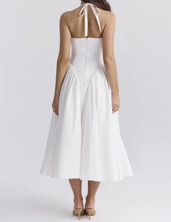 Women's Sexy Sleeveless Summer Dress Backless Deep V Neck Halter Bodycon Maxi Party Dress Beach Vacation Sundress