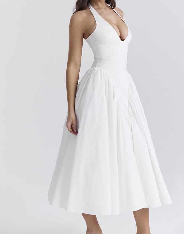 Women's Sexy Sleeveless Summer Dress Backless Deep V Neck Halter Bodycon Maxi Party Dress Beach Vacation Sundress