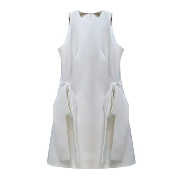 Women’s O-Neck Slimming Bowknot Mini Dress, Sleeveless High Waist Patchwork Designer Casual Summer Dress