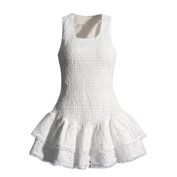 Women Summer Sundress Holiday Print Embroidery Sleeveless Tank Elastic Back Cocktail Party Dress