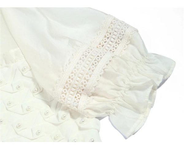 Women Dress Stringy Selvedge Round Neck Short Sleeve Lace Hollow Out Sweat Elegant Short Dress