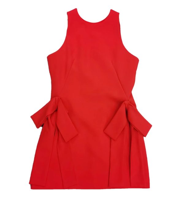 Women’s O-Neck Slimming Bowknot Mini Dress, Sleeveless High Waist Patchwork Designer Casual Summer Dress