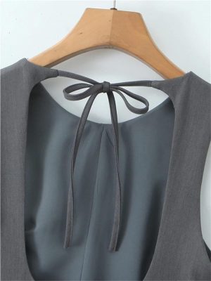 Solid Pleated Mini Dress Women Sleeveless O Neck Backless Summer Casual Short Dresses for Daily Party Outfits