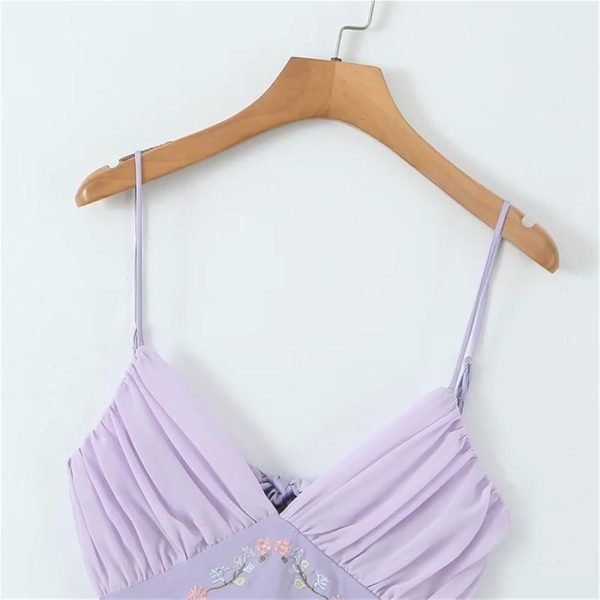 Floral Embroidery Slip Dress Women Backless V Neck Mini Skirt Summer Holiday Beach Robe Nightgown Loungewear