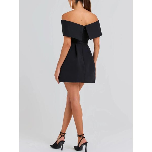Women’s Off-Shoulder Patchwork Dress - Slash Neck Backless Evening Gown