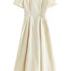 Women’S Cotton Square Neck Sundress - High Waist Casual Summer Office Wear