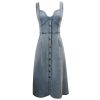 Women Vintage Denim Dresses Sexy Sleeveless Button Designswing Big Hem Vestidos Jeans Dress