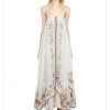 Women Maxi White Boho Vintage Floral Embroidered Sleeveless Strap Beach Long Dresses