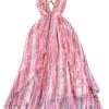 Printed Backless Dress Women Summer Criss Cross Flared Midi Beach Skirt Holiday Pleated Party Outfit
