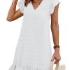 Spring Summer Dresses for Women 2025 V Neck Cap Sleeve Ruffle Hem Smock Short Casual Outings Beach Dress