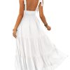 Women's Summer V Neck Tie Strap Maxi Dress Halter Ruffle Hem Long Dresses Spaghetti Strap Long Flowy Dresses