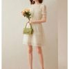 Women Dress Stringy Selvedge Round Neck Short Sleeve Lace Hollow Out Sweat Elegant Short Dress