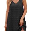 Women's Summer Sleeveless V Neck Tank Dress Swiss Dot Beach Cover Up Mini Dress with Pockets