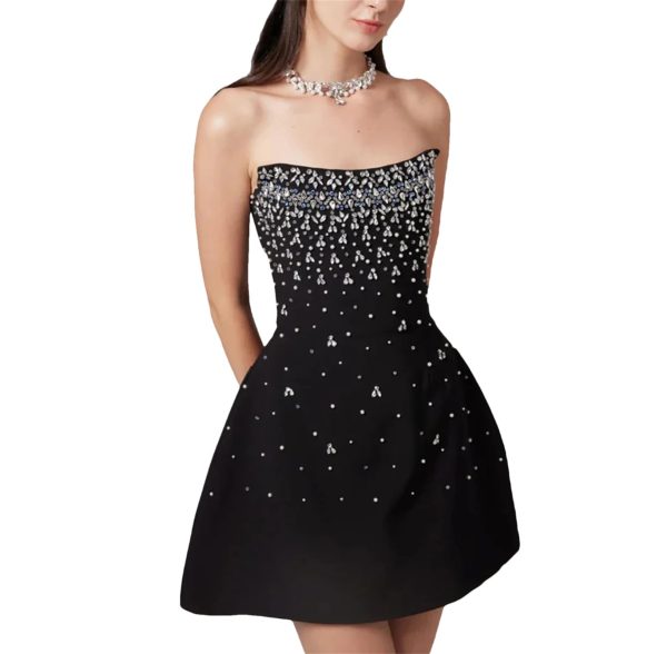Women’s Strapless Diamond Mini Dress - Sleeveless Summer Club Outfit
