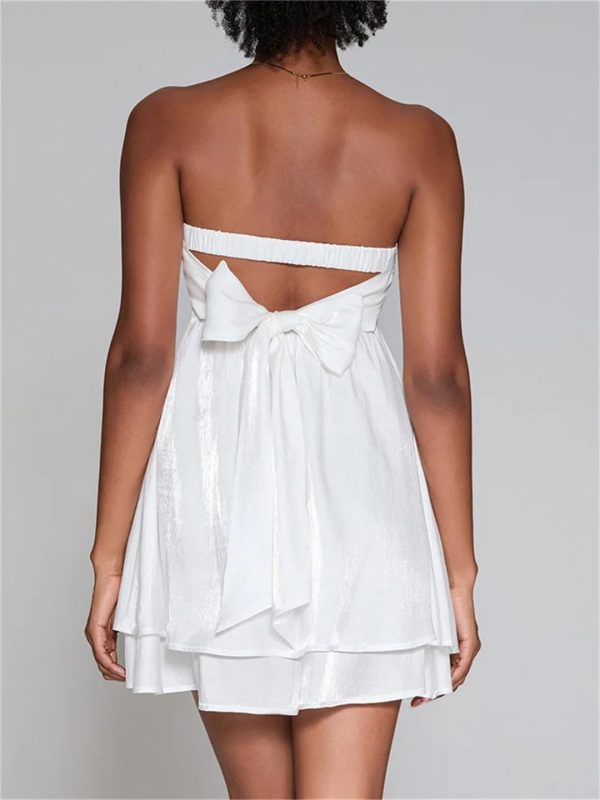 Women Tube Dresses Solid Color Strapless Off Shoulder Ruched High Waist Mini A-Line Dress