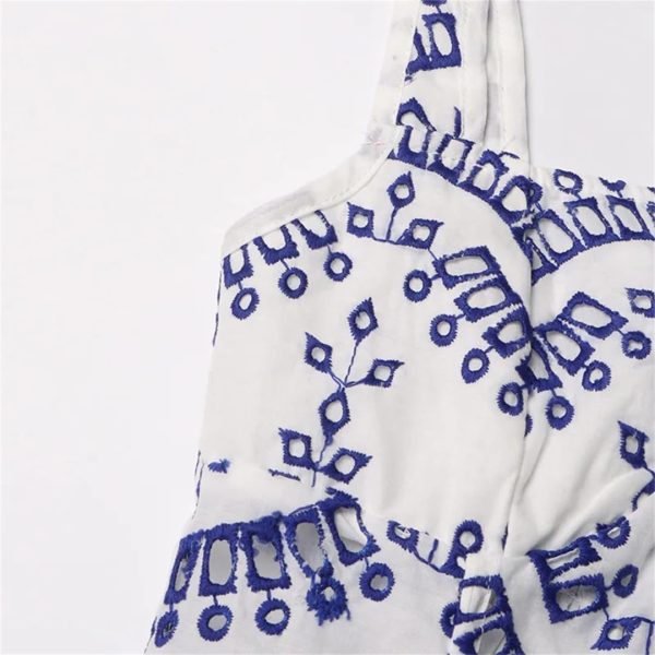 Women Summer Sundress Holiday Print Embroidery Sleeveless Tank Elastic Back Cocktail Party Dress