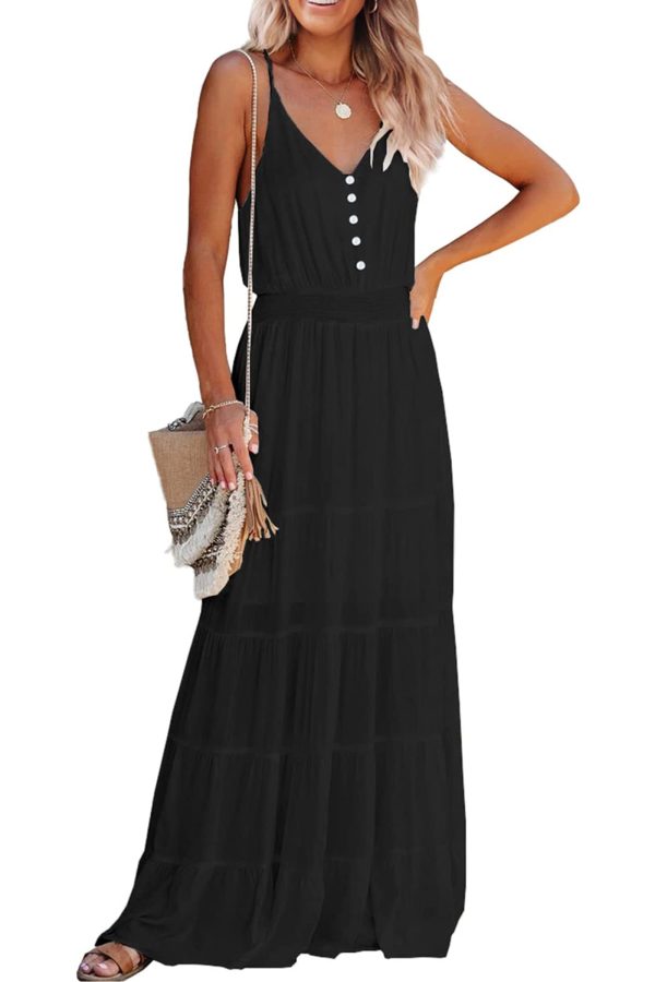 Sundress for Women 2025 Summer Spaghetti Strap Sleeveless High Waist Beach Long Maxi Dresses