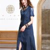 Women Summer Sleeveless Denim Dress V-Neck Zipper Embroidery Vintage Midi Dress Pockets Overall Jeans Dress