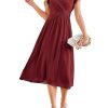 Womens Dresses Ruffle Short Sleeves Empire Waist Elastic V-Neck A-Line Maxi Dress Light Green ＆ Wine Red 2 Sets