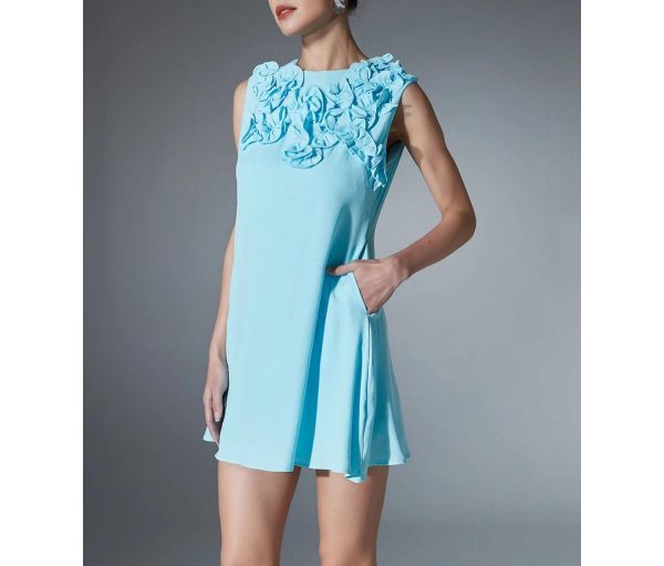 Women’s Round Neck Applique Dress - Sleeveless Slimming Summer Casual Outfit