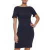 womens S/S Button Sleeve Sheath With Side Ruch