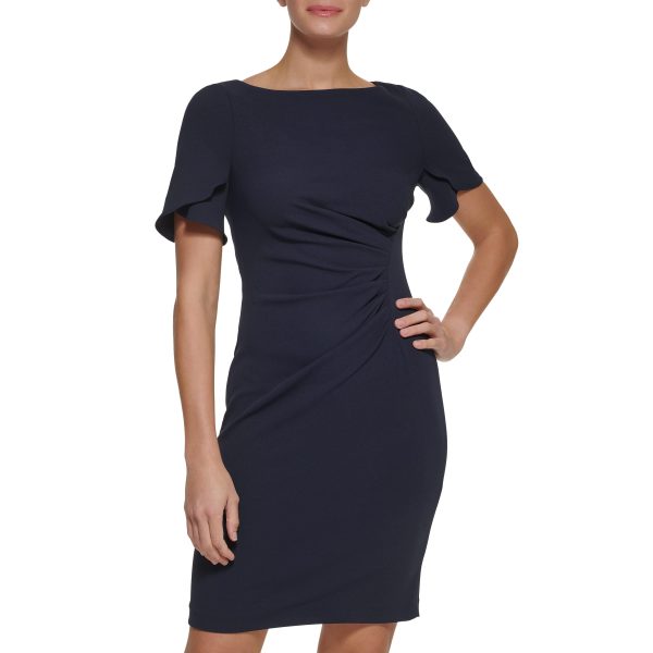 womens S/S Button Sleeve Sheath With Side Ruch