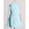 Women’s Round Neck Applique Slim Dress, Sleeveless High Waist Summer Party Cocktail Mini Gown