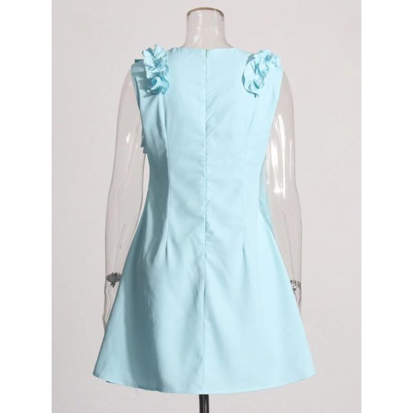 Women’s Round Neck Applique Slim Dress, Sleeveless High Waist Summer Party Cocktail Mini Gown