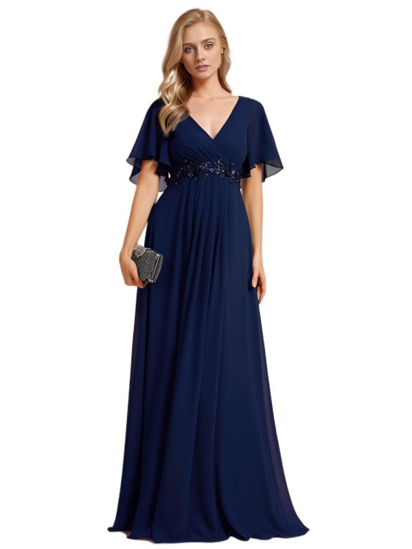 Women's Mother's Dress Chiffon V Neck A Line Appliques Waist Formal Dresses 01960