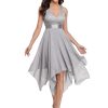 Women's Vintage V Neck Irregular Hem Lace A Line Chiffon Cocktail Dresses 00207
