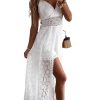 Women's Ruching Smocking Jumpsuit Summer Slip V Neck Backless Maxi High Low